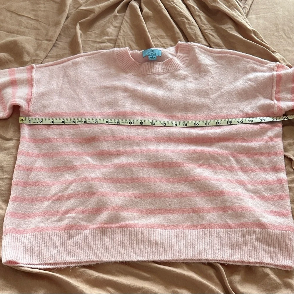 CeCe LIGHT PINK STRIPED WOMENS CREWNECK SWEATER - Picture 6 of 8